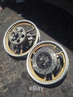 1985 Suzuki Gs550 Front Rear Gold Wheel Rims Set Complete Gs 550e Oem Enkei