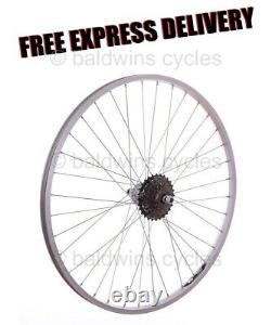 700c PAIR Hybrid Bike Silver Alloy Wheels + 6 Speed Shimano Freewheel