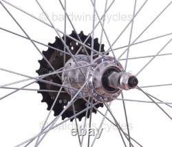 700c PAIR Hybrid Bike Silver Alloy Wheels + 6 Speed Shimano Freewheel