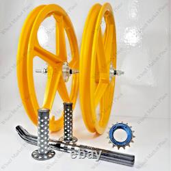 BMX BICYLE 20 Sport Rim YELLOW Complete Wheelset + seat post + Sprocket 16T