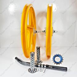 BMX BICYLE 20 Sport Rim YELLOW Complete Wheelset + seat post + Sprocket 16T