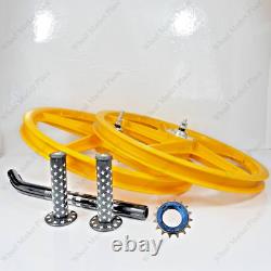 BMX BICYLE 20 Sport Rim YELLOW Complete Wheelset + seat post + Sprocket 16T