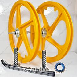 BMX BICYLE 20 Sport Rim YELLOW Complete Wheelset + seat post + Sprocket 16T