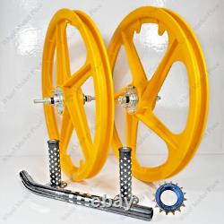 BMX BICYLE 20 Sport Rim YELLOW Complete Wheelset + seat post + Sprocket 16T