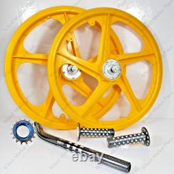 BMX BICYLE 20 Sport Rim YELLOW Complete Wheelset + seat post + Sprocket 16T