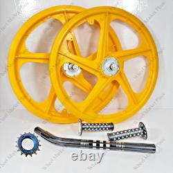 BMX BICYLE 20 Sport Rim YELLOW Complete Wheelset + seat post + Sprocket 16T