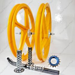 BMX BICYLE 20 Sport Rim YELLOW Complete Wheelset + seat post + Sprocket 16T