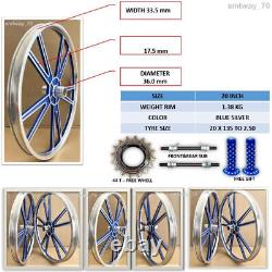 BMX Bicycle 20 ALLOY Sport Rim BLUE Complete Wheelset Hub Set-Freewheel 16T