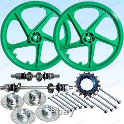 BMX Bicyle 20PVC Sport Rim Green Complete Wheelset Hub Set FREE SHIPPING