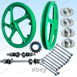 BMX Bicyle 20PVC Sport Rim Green Complete Wheelset Hub Set FREE SHIPPING