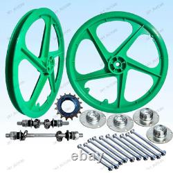 BMX Bicyle 20PVC Sport Rim Green Complete Wheelset Hub Set FREE SHIPPING