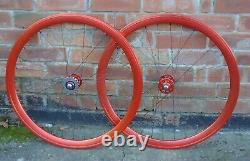 Deep Section Red 32h Track Wheels, Dt Spokes, Flip Flop