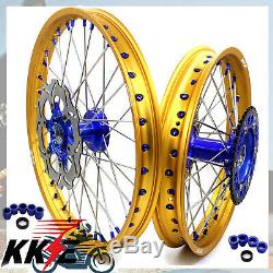 Kke 21 19 Cast MX Complete Wheel Set Fit Yamaha Yz125 Yz250 2017-2020 Gold Rim