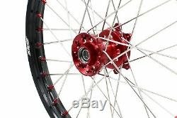 Kke 21/19 Complete MX Wheel Rim For Honda Crf250r 2014-2019 Crf450r Red Nipple