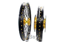 Kke 21 19 Complete MX Wheels Rims Fit Suzuki Rm125 Rm250 2001-2008 Black Spoke