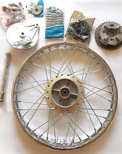 Motorcycle complete rear wheel, spindle, brake drum and kush drive for honda cub