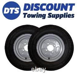 Trailer Wheel Rim & Tyre Complete 145R10 2 x 2 Ply 4 x 4 inch PCD Silver x 2