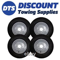 Trailer Wheel Rim & Tyre Complete 145R10 2 x 2 Ply 4 x 4 inch PCD Silver x 4