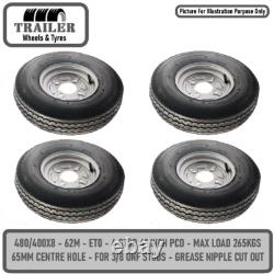 Trailer Wheel Rim & Tyre Complete 480/400 x 8 inch 4Ply 4 x 4 inch PCD Silver x4