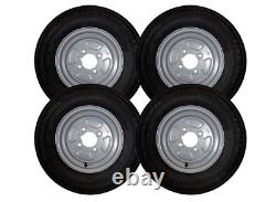 Trailer Wheel Rim and Tyre Complete 145R10 2 x 2 Ply 4x4 inch PCD Silver x 4