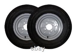 Trailer Wheel Rim and Tyre Complete 145R10 2 x 2 Ply 4x4 inch PCD Silver x2