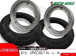 Two Complete Wheels Tire Rim + Inner Tube 3.00-10 Vespa 50 Special