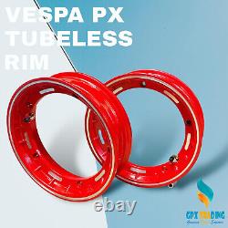 Vespa 10 Inch Tubeless Wheel Rims Red Px LML T5 Rim X 2 Complete