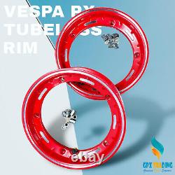 Vespa 10 Inch Tubeless Wheel Rims Red Px LML T5 Rim X 2 Complete