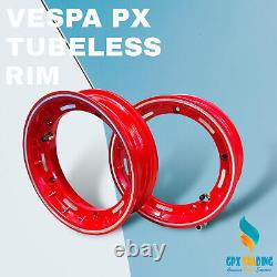 Vespa 10 Inch Tubeless Wheel Rims Red Px LML T5 Rim X 2 Complete