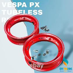 Vespa 10 Inch Tubeless Wheel Rims Red Px LML T5 Rim X 2 Complete