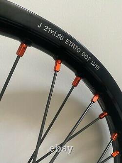 Ktm Sxf Excf Xcf Motocross Wheels Rims Black Orange Complete 19/21 125 250 450