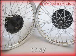 Paire de jantes de 19 pouces complète avec rayons, moyeu demi-largeur BSA Enfield